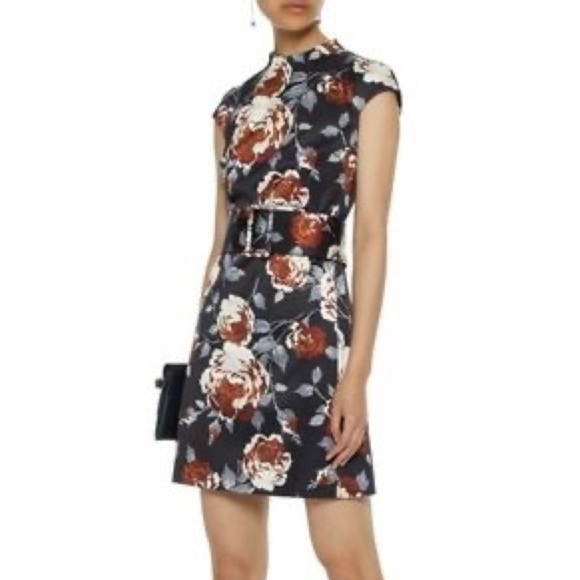 Theory Mod Belted Mini Dress Victorian Floral Satin - 4 - Picture 2 of 9
